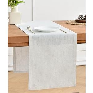 Wracra Linen Style Table Runner, Rustic Farmhouse Off White Table Runner Handcrafted Table Runner for Fall, Winter - Everyday Use and Machine Washable