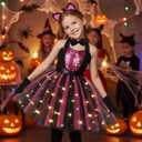 Black Cat Costume for Girls LED Light Up Dress with Ears Headband Lavaliere Claw Holder Tail Bowtie Tutu