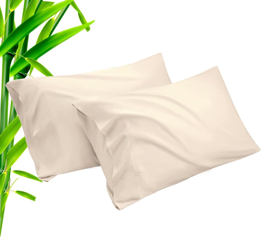 Pillow Cases Standard Size 2 Pack, Bamboo Rayon Cooling Pillowcases with Envelope Closure, Cool Breathable Pillow Case for Hot Sleepers & Night Sweats, 20x26 inches, Khaki