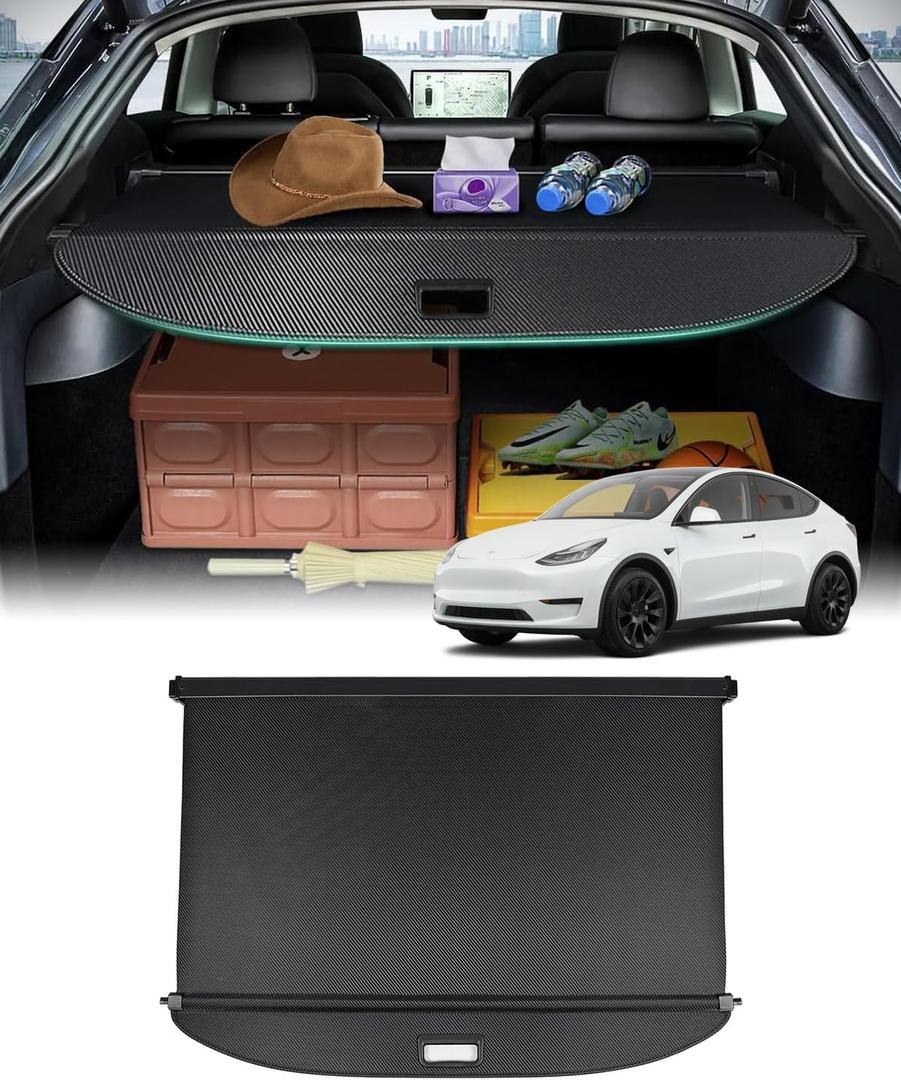 Powerty Retractable Trunk Cover for 2020 2021 Tesla Model Y 5-Seaters (Not for 7-Seaters), Retractable Trunk Cover Privacy Cover Truck Replacement for 2020 2021 Model Y Accessories (Canvas Texture)