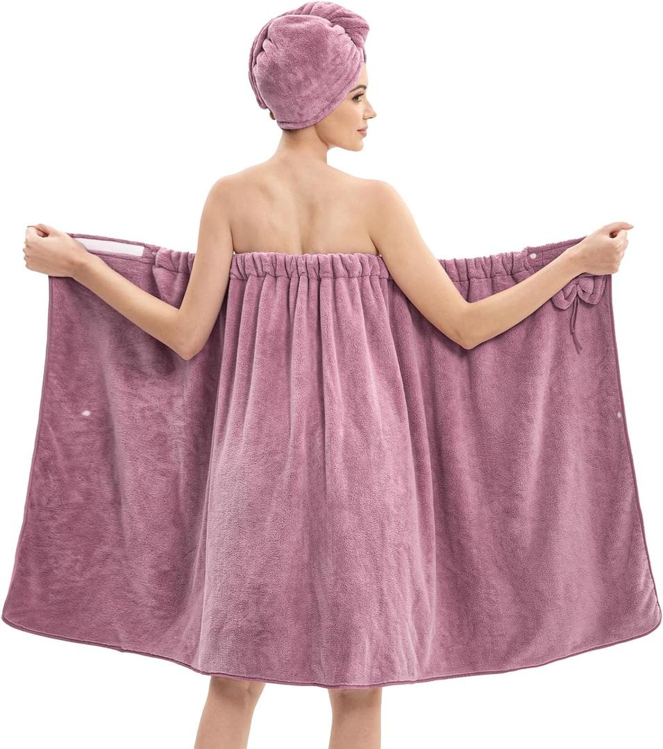 HJMJY Bath Wrap Towels for Women  Adjustable Spa Shower Wrap with Super Absorbent Microfiber, Quick-Dry Body & Hair Towel Set for Home, Hotel, Beach, Pool, Gym, Travel  Purple