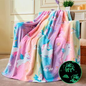 Joiedomi Glow in The Dark Blanket - Unicorns Gifts Toys for Girls Age 2 3 4 5 6 7 8 9 10 11 12 Year Old - Soft Cozy Flannel Kids Throw Blanket, Birthday Bedroom Decor 50"×60"