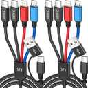 Dual Type-C Ports 4 in 2 Multi Charging Cable, Travel Cruise Essentials USBA/C Charging Cords for Multiple Devices, Phone Charger Cord for iPhone17-12/Androids/Pad and More, Car Charger(2Pcs, 5FT)