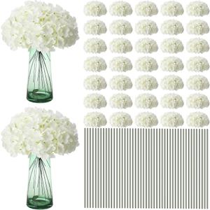 Unittype Silk Hydrangea Artificial Flowers Heads with Stems Faux Hydrangea Flowers for Wedding Centerpieces Bouquets DIY Floral Decorations for Home Indoor (White, 100 Pieces)