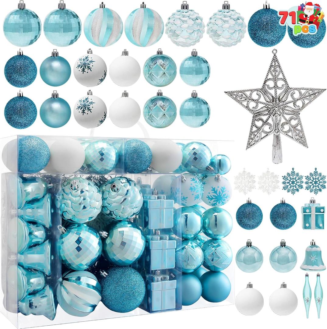 Joiedomi 71 Pcs Blue & White Christmas Ornaments Set, Assorted Christmas Tree Ornaments with Star Tree Topper, Shatterproof Hanging Balls Decor for Xmas Wreath Garland Holidays Party