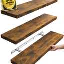 BAYKA Floating Shelves for Wall, 22.5 inches Wall Mounted Rustic Wood Shelves for Bathroom, Bedroom, Living Room, Floating Shelves for Books/Storage/Decor(Rustic Brown,Set of 3) (22.5inches)