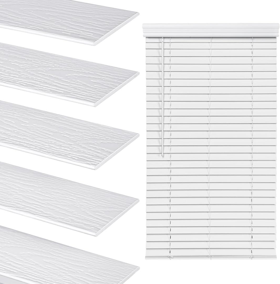 LazBlinds 2 Inch Faux Wood Blinds with Crown Valance, Cordless Blinds for Windows, Room Darkening Horizontal Window Blinds, 31 1/2" W x 60" H, White with Wood Grain