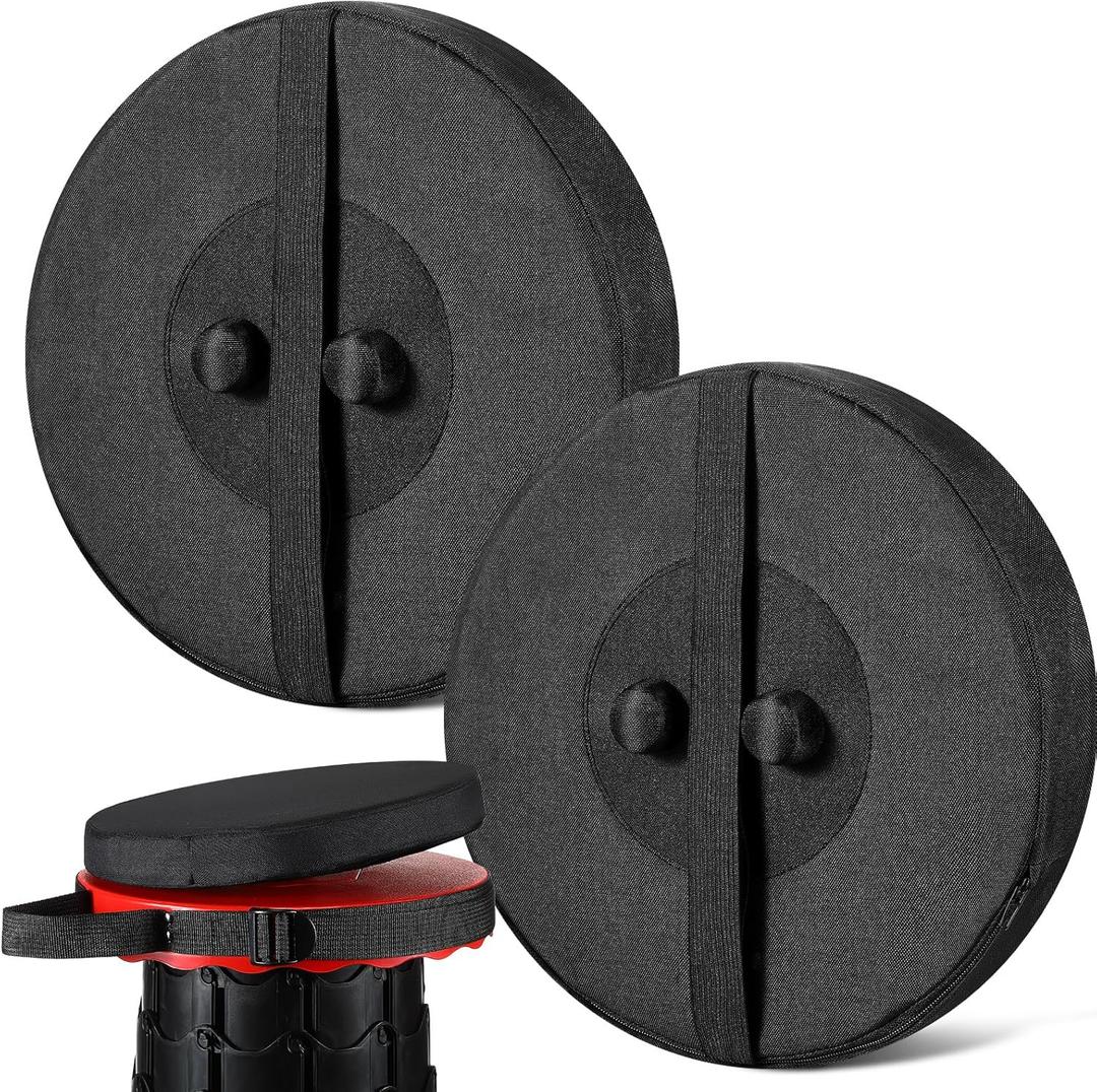 Suzile 2 Pieces Telescopic Stool Cushion (Exclude Stool) with Memory Foam Retractable Folding Stool Cushion with Elastic Strap Round Thickened Folding Cushion