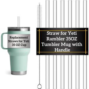 6 Pack Straws for YETI 35oz Tumbler, Replacement Straws 9.45" Long, Reusable Hard Plastic Tritan Straws, BPA Free Dishwasher Safe, w/Cleaning Brush, Ideal for Gym Office Travel Daily Use