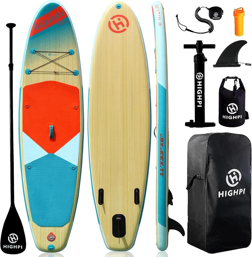 Highpi Inflatable Stand Up Paddle Board for Youth and Adults Wide Sup with Premium Accessories, Blow Up Paddleboard for Surfing, Fishing, Yoga & More