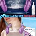 Neck Fans Portable Rechargeable Personal Misting Fan,Fold Up Compact Necklace Fan with Mist,Soundless Powerful Mobile Body Air Cooler with Digital LED Display, Presents for Adults Kids Elderly Purple, Normal