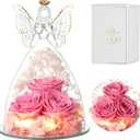 Ocosy Mothers Day Rose Gifts for her, Large Angel Rose Gifts for Women, Forever Real Roses in Angel Figurines, Angel Guardian with Roses Flower, Sweet Pink