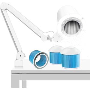 Professional Nail Dust Collector Pedicure, Overhead Manicure Vacuum Cleaner Extractor Table Mount Clamp for Salon Acrylic Nails, 80W Powerful Fan Suction Led Dimmable Lamp (3PCS Reusable Filters)