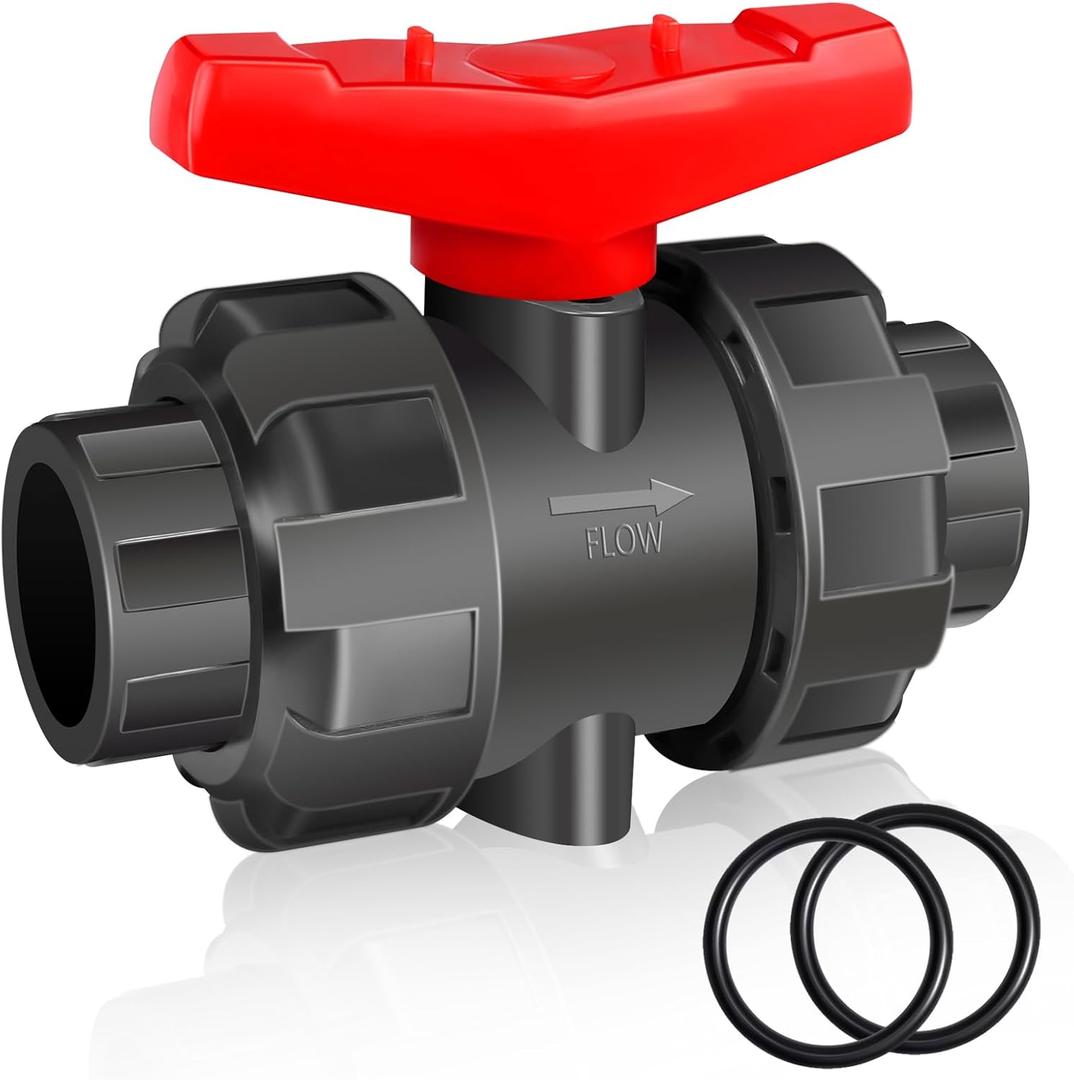 2 inch Union Ball Valve Heavy Duty SCH80 UPVC Full Flow Shut Off Control Valve with Double True Union Slip Socket Connection Full Port, Swimming Pool Plastic Valve, for Water System