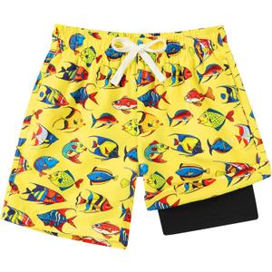westwolf Boys Swim Trunks Compression Liner Bathing Suit Quick Dry Swimsuit 5-16T (Yellow)