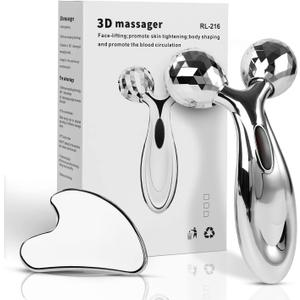 Stainless Steel Gua Sha and Face Roller Set, Facial Tool for Face Sculpting, Metal Skin Care, Massager for Women