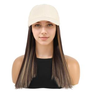 Ladies Baseball Cap Hairpiece Synthetic Hairs with Brim Hats Extension Baseball Caps for Ladies Girls (highlights)