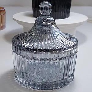 Glass Candy Storage Box Clear Sugar Dish With Lid Crystal Covered Candy Bowl Apothecary Food Buffet Container Holder