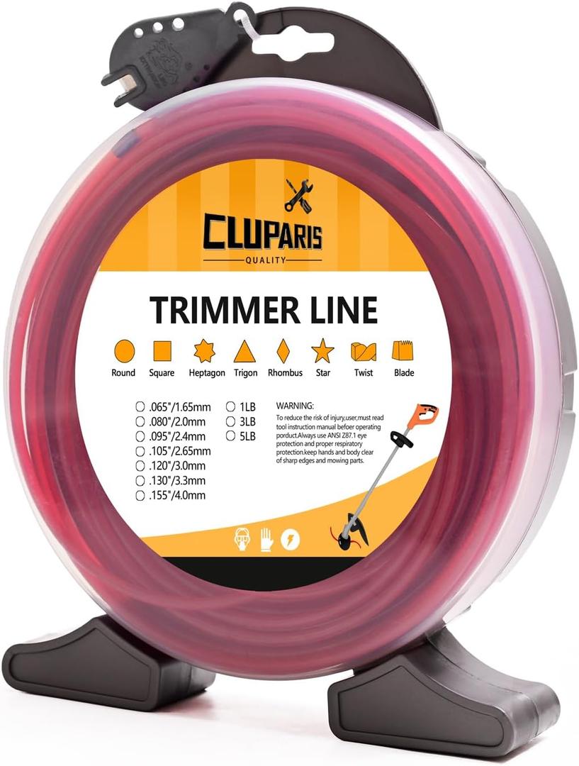 Cluparis 1-Pound Commercial Heavy Duty Round Trimmer Line .155-Inch-by-102-ft String Trimmer Line in Spool, Nylon Weed Eater String with Line Cutter, Red