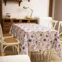 Silver Floral Poppy Flowers Printed Wrinkle Resistant Tablecloth, Waterproof Vinyl Tablecloths for Formal or Everyday Use, 52"x70" Grey Blue White/Rectangle