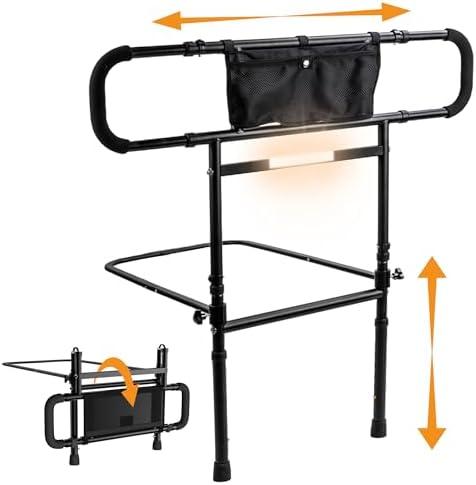 Ocarevian Bed Rails for Elderly Adults Safety, Foldable & Adjustable Side Rails for Bed for Seniors, Elderly Bed Rails with Light & Storage Pouch, Adult Bed Assist Rail for Queen Twin King