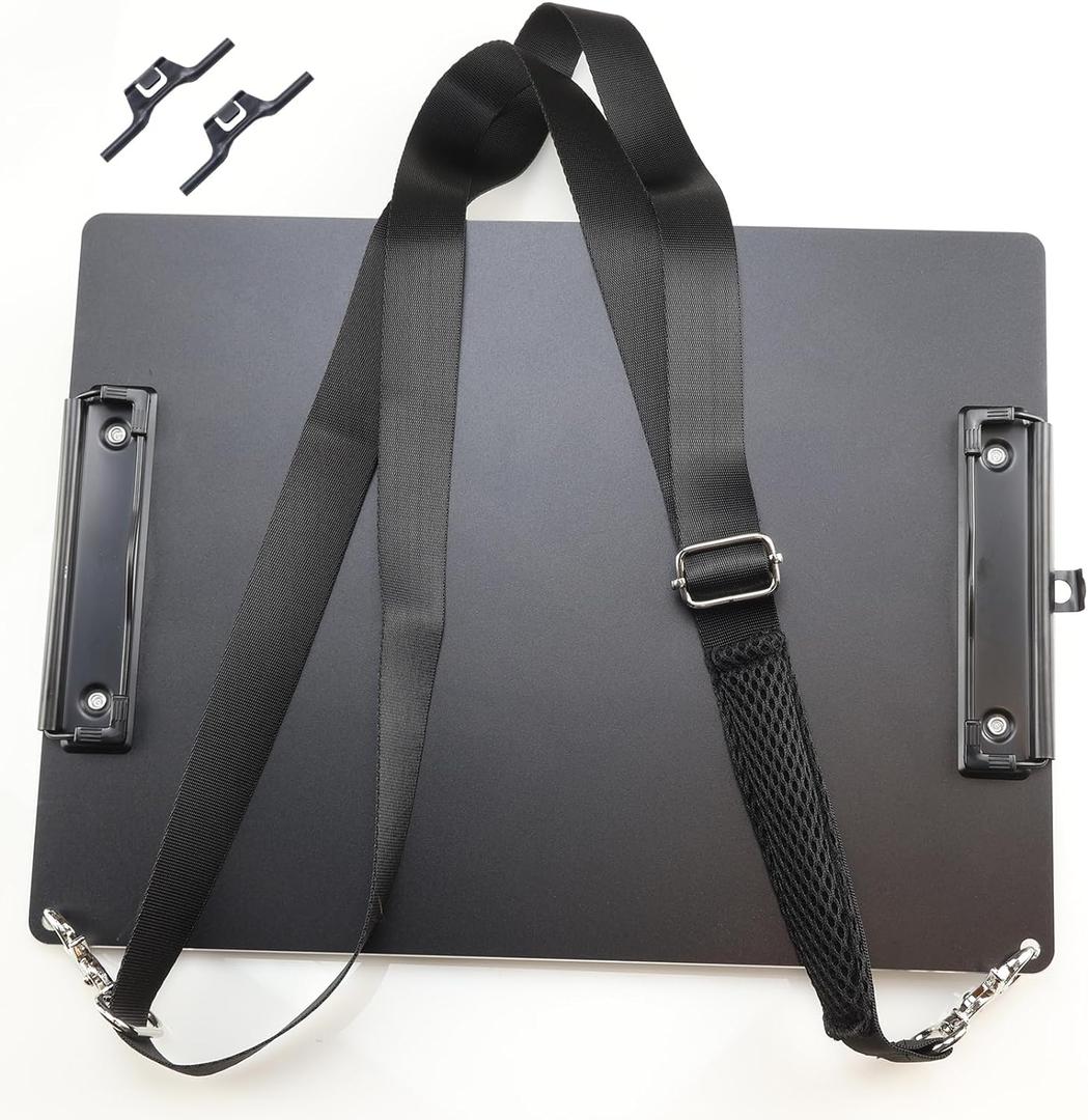 Black Metal Two Clips Clipboards, A4/Letter (9.5 "X12.6) Aluminum Clipboard with Shoulder Strap,Home Restaurant School Hospital Classroom Factory Office Supplies