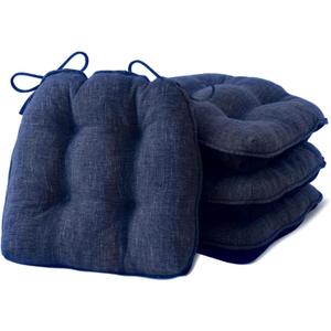 Chair Cushions for Dining Chairs Set of 4, Kitchen Chair Cushions, Chair Pads with Ties and Non Slip Backing, Tufted Memory Foam Seat Cushion 4 Pack, 15.5" x 15.5" x 4", Navy Blue