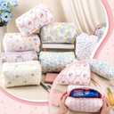Qinyoung 12 Packs Quilted Makeup Bag Bulk Flower Theme Toiletry Cosmetic Pouch Aesthetic Makeup Organizer Travel Floral Emergency Bag with Zipper for Bridesmaid Gifts, Daily Use