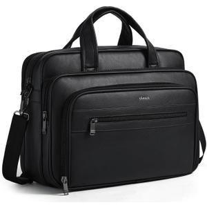 Shrrie Leather Messenger Bag for Men&Women 17 Inch Leather Laptop Bag,Water-Resistant Large Shoulder Satchel Office,Work (Black)
