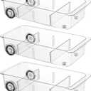 Fridge Organizer Bins With Wheels, 3 Pack Roll Out Refrigerator Organizers And Storage Refrigerator Drawer With Dividers, Upgrade Thick Plastic Pantry Storage Bins, Kitchen Organization
