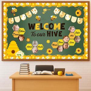 TAKEALOOKO 75 Pcs Bee Bulletin Board Decorations - Welcome to Our Hive Themed Paper Cutouts DIY Name Tags, Beehive Sunflower Cutout for Classroom Bulletin Board, Summer Back to School Wall Decor (Yellow) TAKEALOOKO 75 Pcs Bee Bulletin Board Decorations - Welcome to Our Hive Themed Paper Cutouts DIY Name Tags, Beehive Sunflower Cutout for Classroom Bulletin Board, Summer Back to School Wall Decor (Yellow)