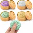 4Pcs Mini Dumpling Squishy, Glitter Dumpling Squishy Mystery Box, Dumpling Stress Ball Fidget Sensory Toy with Mini Food Steamer, Easter Basket Stuffers for Adults