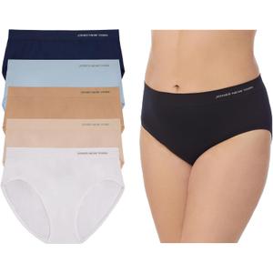 Jones New York Underwear for Women High Cut Brief Full Coverage Seamless Stretch Comfort Panties - 5 Pack Multipack (Large, White/Buff/Dark Nude/Cashmere Blue/Navy)