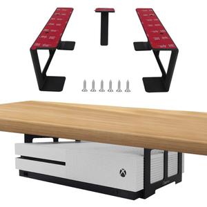 No Drill Aluminum Universal Under Desk Mount Holder for Xbox Series S, Xbox One S/X, Xbox 360, PS4 Slim/Pro, Desktop Mini PC with Adhesive (Black)