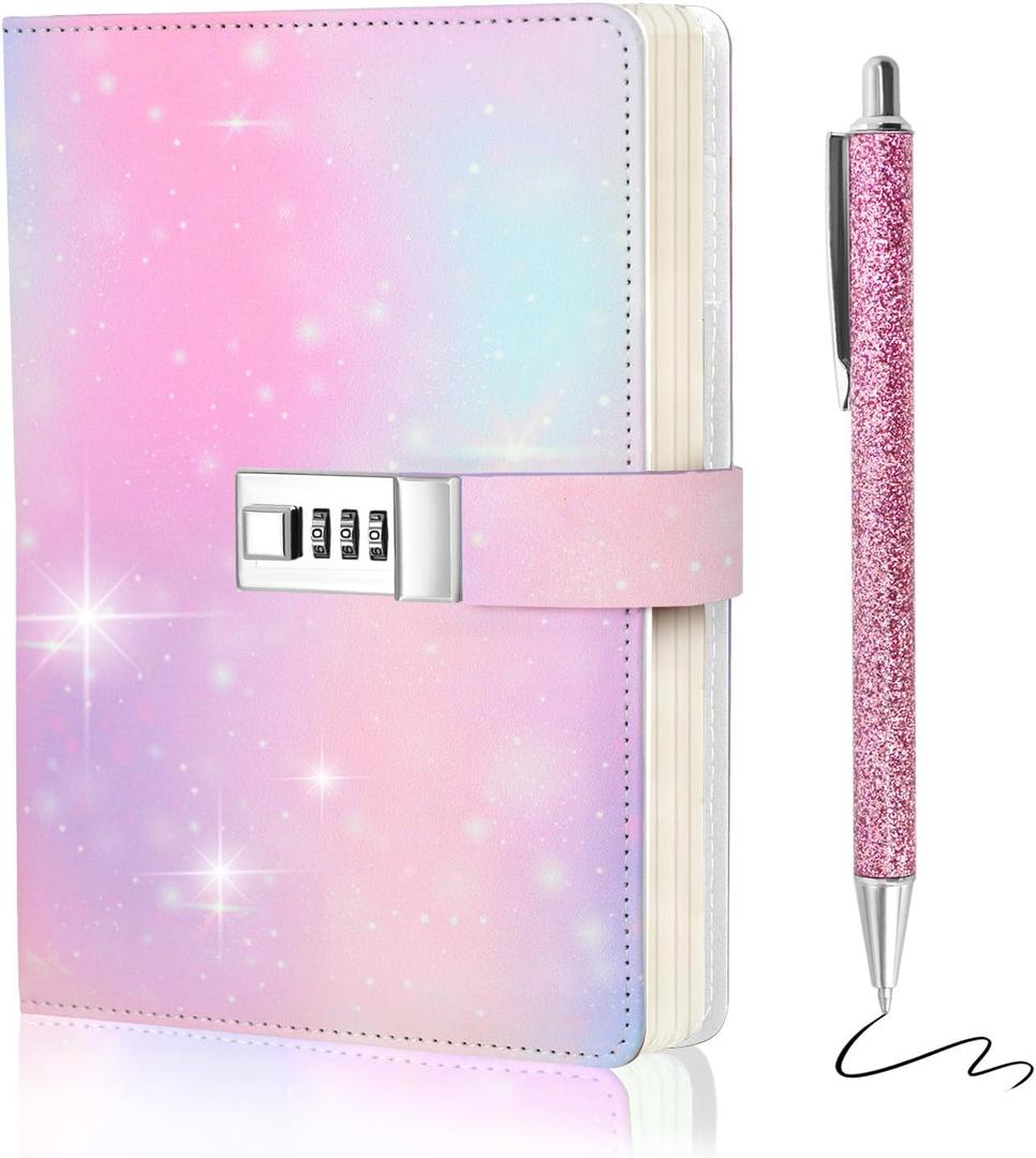 Journal with Lock, A5 Diary with Lock for Girls, 192 Pages Girls Diary for Women Teen Girls, Preppy stuff for Girls 10-12, Journal kit for Girls ages 8-12 with Pen, Pink Christmas Gifts for Girls
