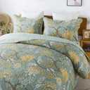 Travan 3-Piece Quilt Set Quilted Bedspread Cotton Coverlet Set Floral Printed Oversized Quilted Bedding Set with Shams for All Season, Green Vine, Queen Size