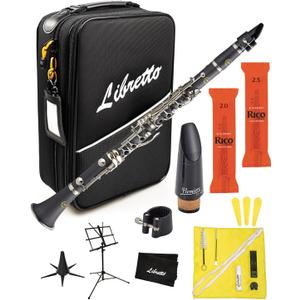 Libretto Bb Clarinet Set for Beginner and Intermediate Players, Name-Brand Mouthpiece & Reeds, Music Stand, Cleaning Kit, Instructions, Backpack Case, 5-Leg Stand, Educator-Recommended