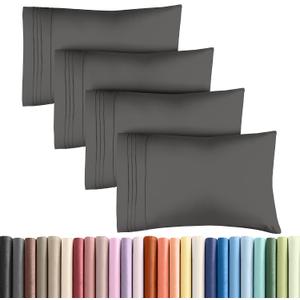 King Pillow Cases Set of 4 - Ultra Soft Hotel Quality Pillowcase Covers - Comfy, Cozy & Wrinkle Free - Shrinkage, Stain and Fade Resistant - Machine Washable Pillow Protectors - 4 Piece Set - Charcoal