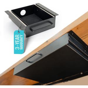 Under Desk Drawer Slide Out Attachment - Carbon Steel Undermount Table Drawer with Cable Management, Pull Out Add-On Storage for Office & Standing Desks (7.5" x 8" x 2.8") (Small)