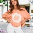 Oversized Tshirts for Women V Neck Short Sleeve Summer Casual Basic Loose Tops 2026 (Orange, XL)