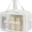 Travel Toiletry Bag for Women and Men, Matte Translucent Toiletry Bag with Handy Handle, Makeup Cosmetic Organizer Bag for Travel Toiletries Accessories (White-XL)