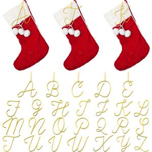 Tandefio 26 Pcs Christmas Initial Ornament for Stockings Gold Letters Ornaments Metal Alphabet Tags Farmhouse Hanging Tags for Xmas Tree Fireplace Decorations