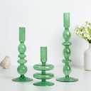 Hewory Glass Candlestick Holders: Light Green Taper Candle Holders Set of 3 Vintage Candle Stick Candle Holder, Colorful Glass Candle Holder for Table Centerpiece Wedding Dinner Party Home Decor