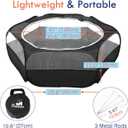 Pawaboo Small Animals Playpen, Waterproof Small Pet Cage Tent with Zippered Cover, Portable Outdoor Yard Fence with 3 Metal Rod for Kitten/Puppy/Guinea Pig/Rabbits/Hamster/Chinchillas, Black, 52.4"L x 52.4"W x 15"H