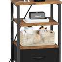 Fixwal Night Stand with Charging Station, Adjustable Bed Side Table with Fabric Drawer, Farmhouse End Table, Bedside Table with Storage, Rustic Brown (23.5"H (1 drawer))