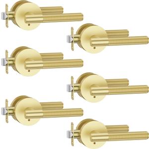 Asidrama 6 Pack Privacy Gold Door Handles, Door Lever with Door Knobs Indoor for Bedroom or Bathroom, Heavy Duty Brushed Gold Door Handles Interior with Locks for Left Right Sided Doors