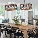 Farmhouse Light Fixtures,3-Light Dining Room Light Fixture,Industrial Metal Kitchen Pendant Lighting Over Island, Chandelier for Dining Table Kitchen Sink, Wood Grain Finish