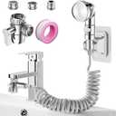 Sink Faucet Sprayer Attachment Set, Kitchen Bathroom Pet Bathing Shower Head with 9.8ft Hose and G1/2, 55/64", 15/16" Faucet Adapters, Hair Washing, Dog Shower and More (Gray)