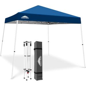 EAGLE PEAK 10x10 Slant Leg Pop-up Canopy Tent Easy One Person Setup Instant Outdoor Beach Canopy Folding Portable Sports Shelter 10x10 Base 8x8 Top (Dark Blue)