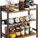 IBUYKE 3-Tier Spice Rack Industrial Counter Shelf Desktop Storage Organizer Standing Seasoning Rack for Countertop Kitchen Office Living Room Desktop Rustic Brown UTLJ021H